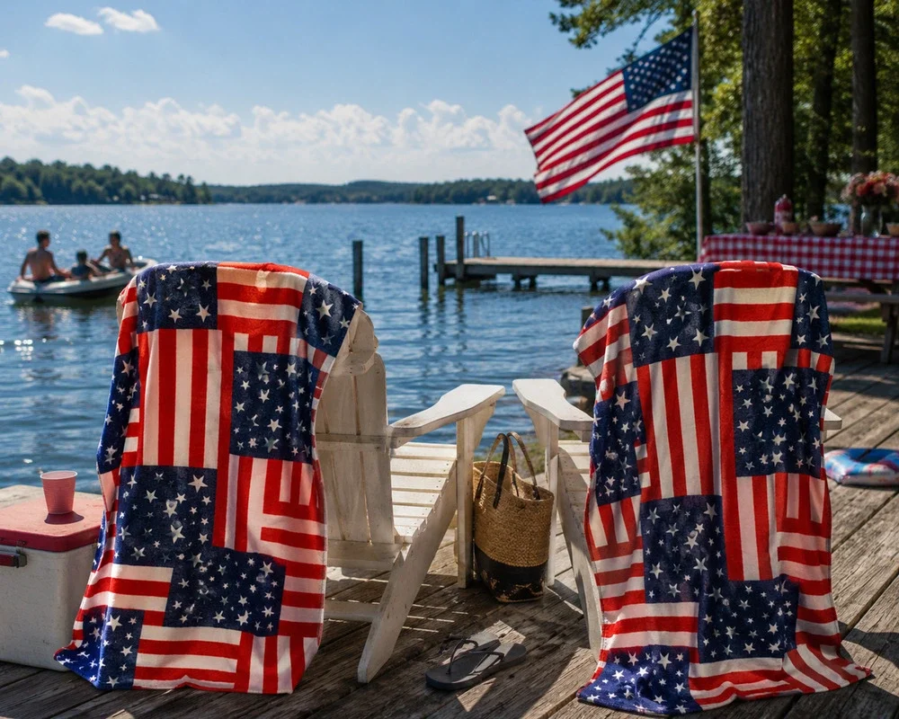 Vintage Y2K Old Navy American Flag Beach Towels Lot of 2 Patriotic USA 56 x 29